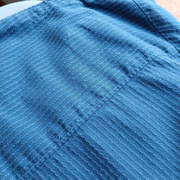 R&R Blue Cotton Button Up Shirt Mens XL long roll tab sleeves jacquard stripes - Picture 13 of 15